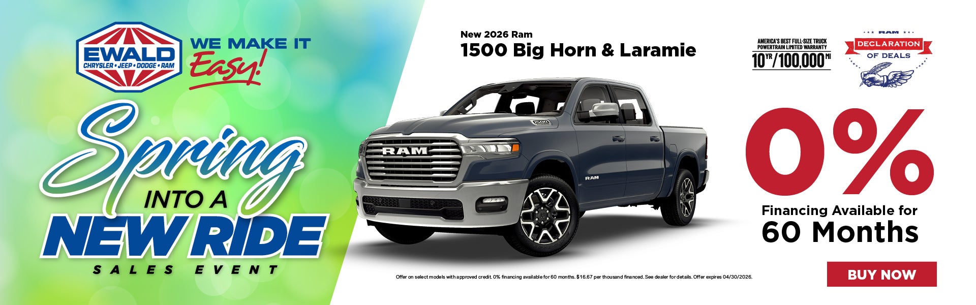 2026 Ram 1500 Big Horn & Laramie 0% APR for 60 Mo