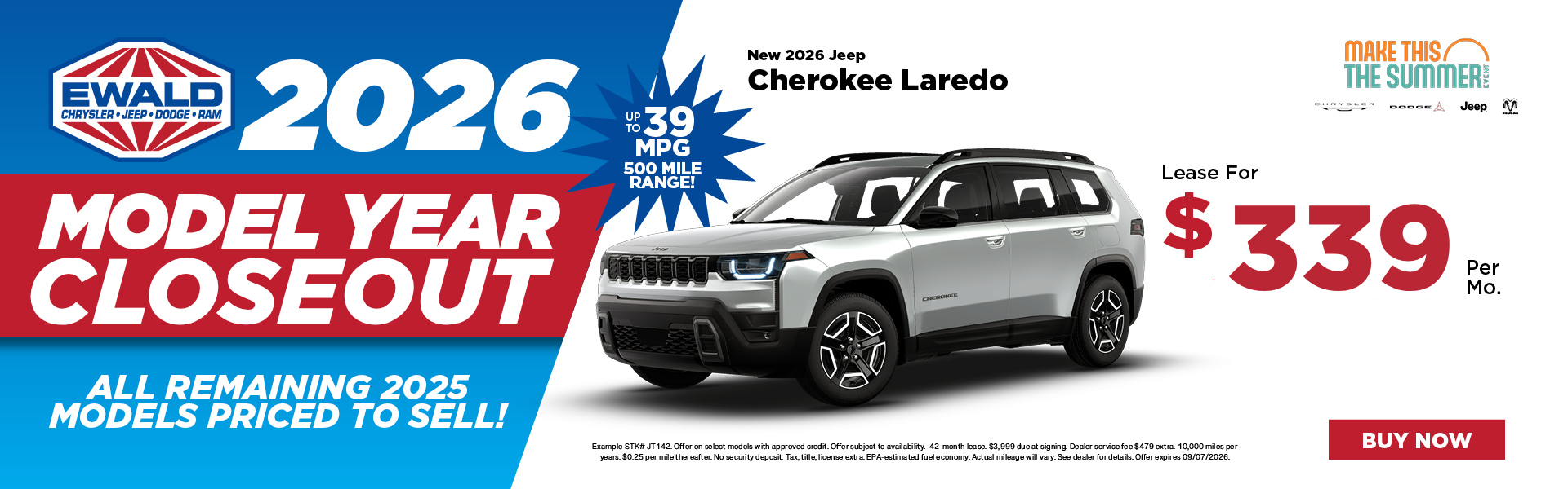 2026 Jeep Cherokee Laredo Lease $339