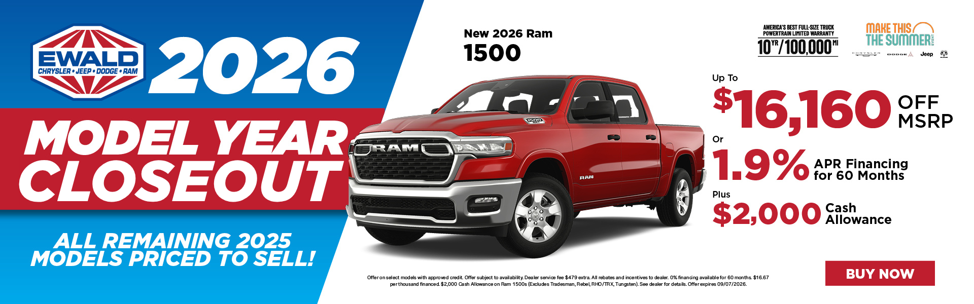2026 Ram 1500 up to $16,160 off MSRP or 1.9% APR 