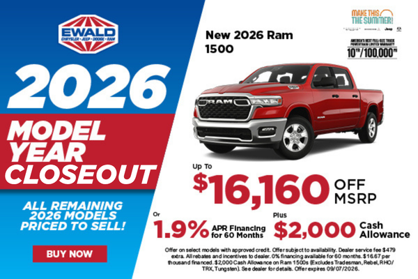 2026 Ram 1500 up to $16,160 off MSRP or 1.9% APR 