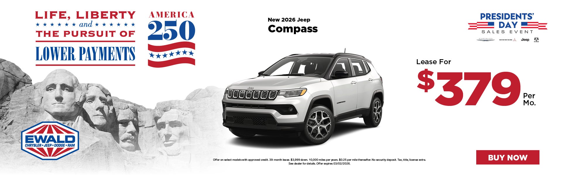 2026 Jeep Compass Limitied Lease for $379 