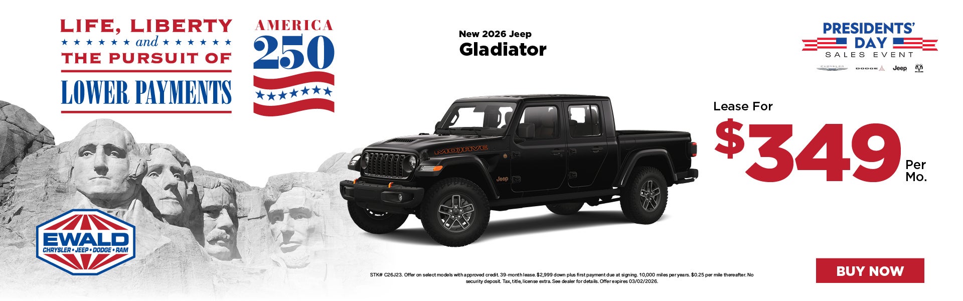 2026 Jeep Gladiator Lease for $349