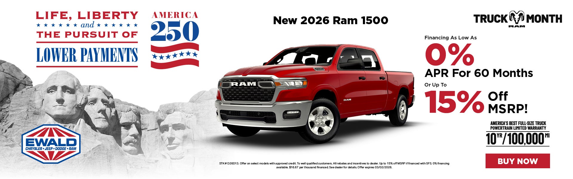 2026 Ram 1500 0% APR or 15% off MSRP 