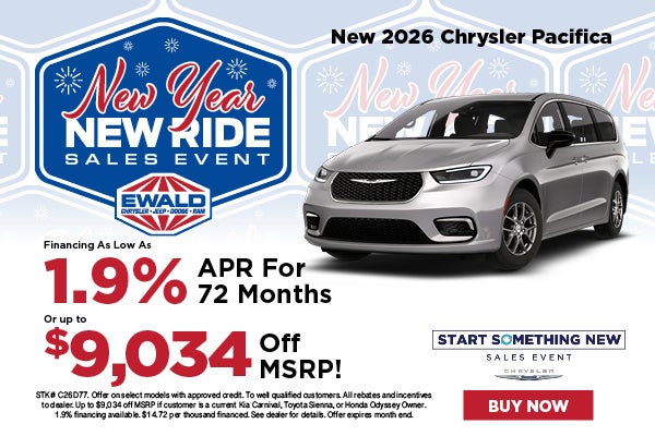 2026 Chrysler Pacifica 1.9% APR for 72 mo. or Up To $9,034 