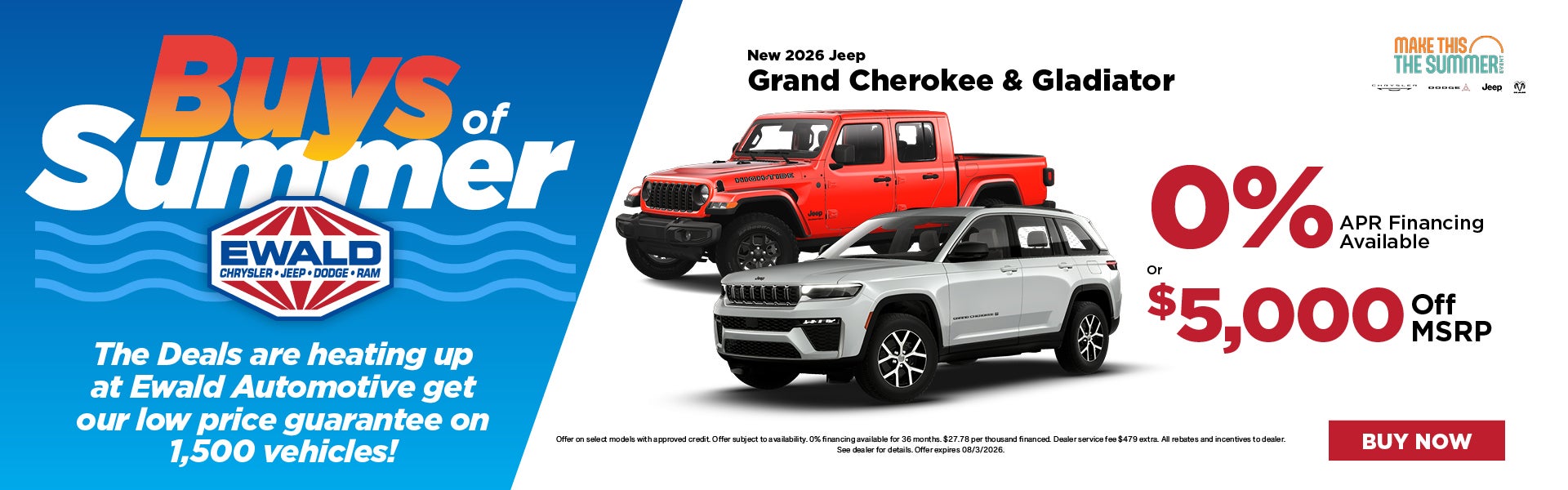 2026 Jeep Grand Cherokee & Gladiator 0% APR or $5,000 off 
