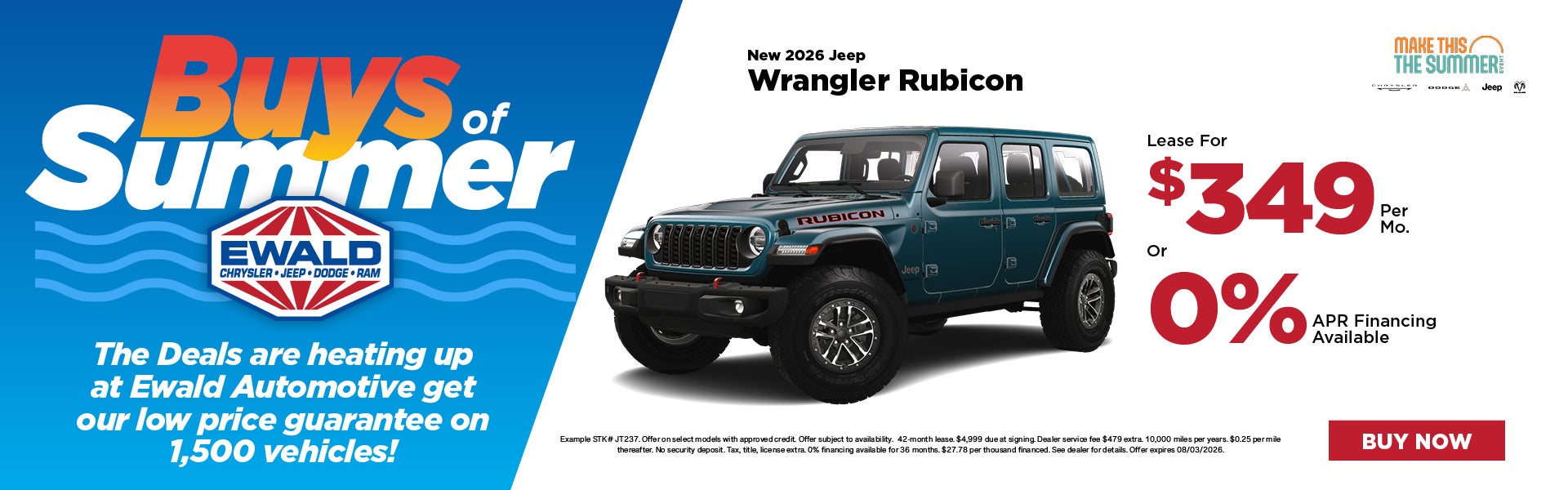 2026 Jeep Wrangler Rubicon lease for $349 or 0% APR 