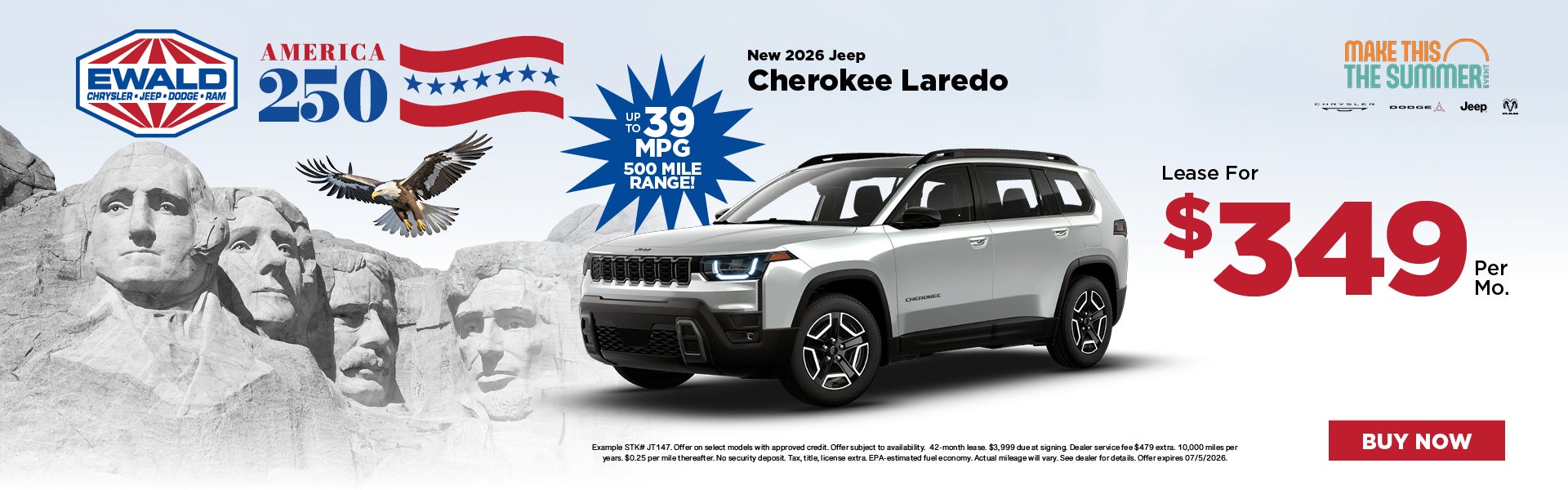2026 Jeep Cherokee Laredo Lease for $349 