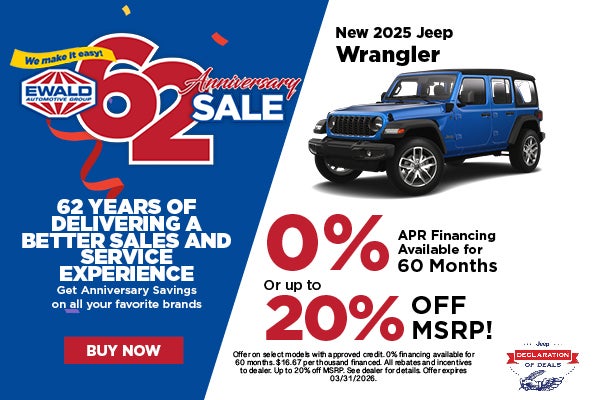 2025 Jeep Wrangler 0% APR or 20% off MSRP