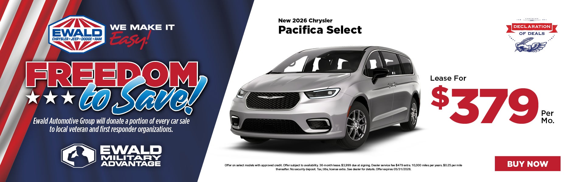 2026 Chrysler Pacifica Select Lease $379 per mo. 