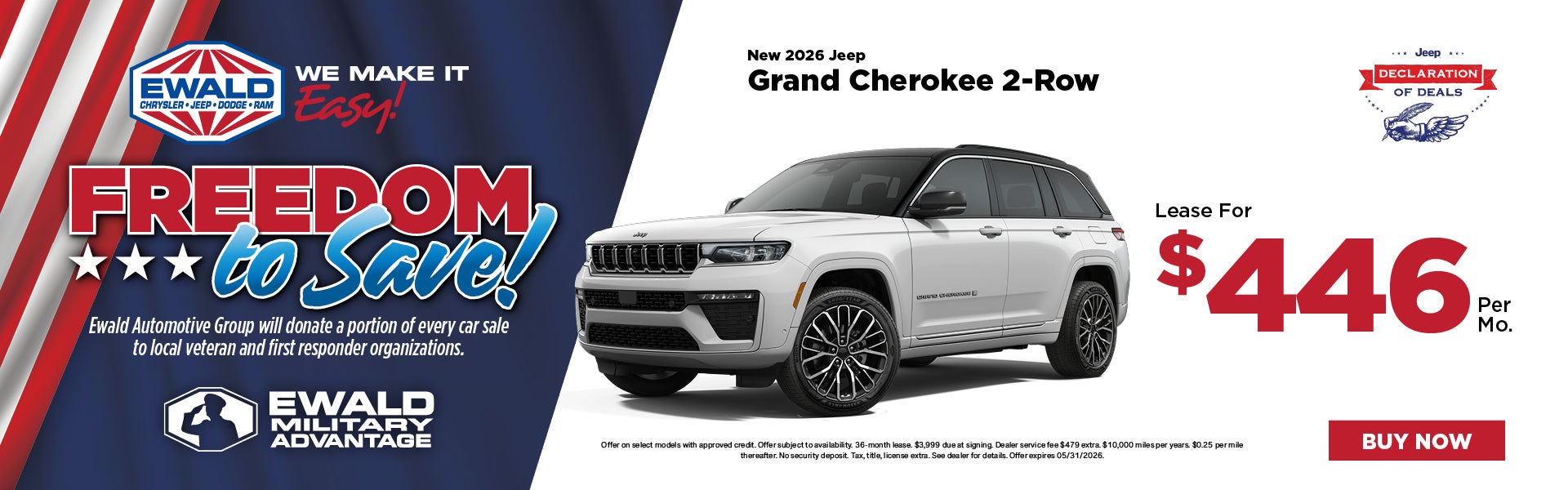 2026 Jeep Grand Cherokee 2-row Lease for $446 per mo