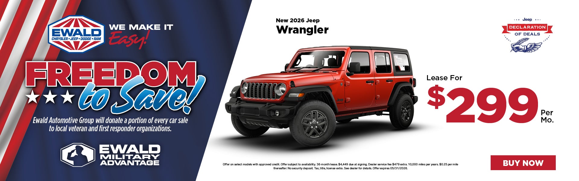 2026 Jeep Wrangler Lease for $299 per mo.