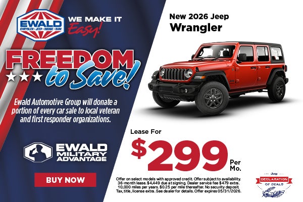 2026 Jeep Wrangler Lease for $299 per mo.