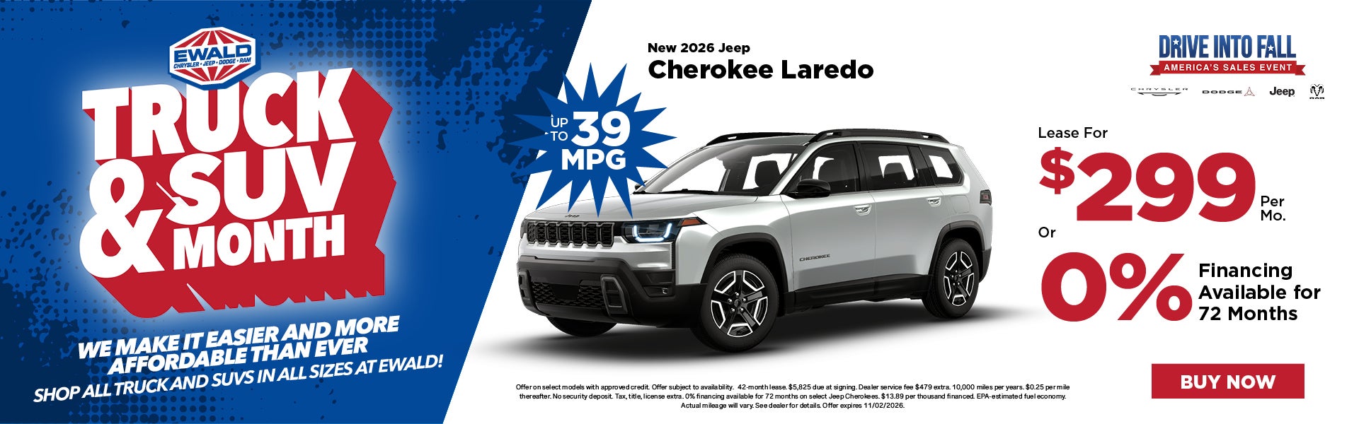 2026 Jeep Cherokee Lease $299 or 0% APR