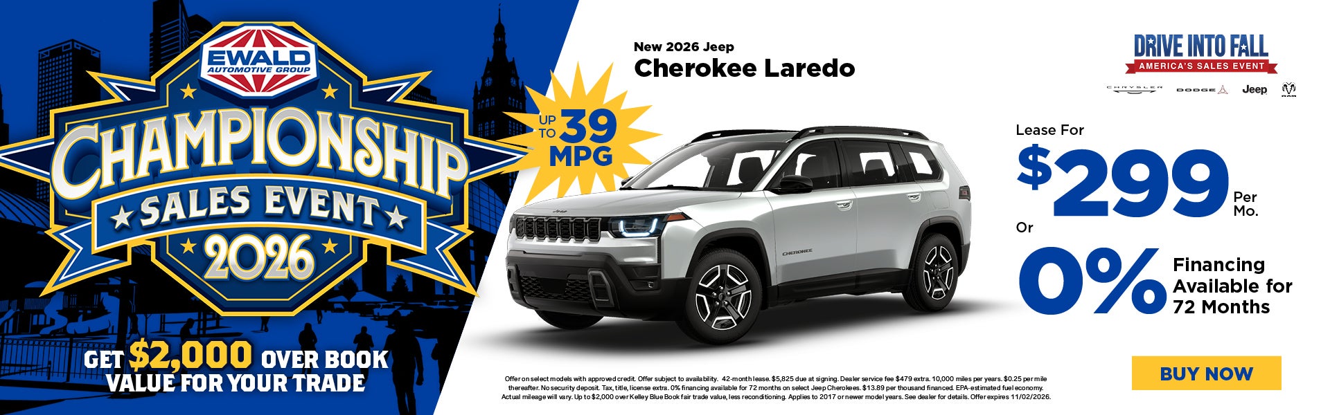 2026 Jeep Cherokee Lease $299 or 0% APR