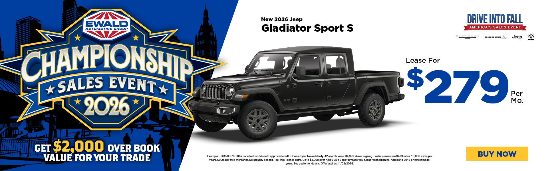 2026 Jeep Gladiator Sport S Lease $279 
